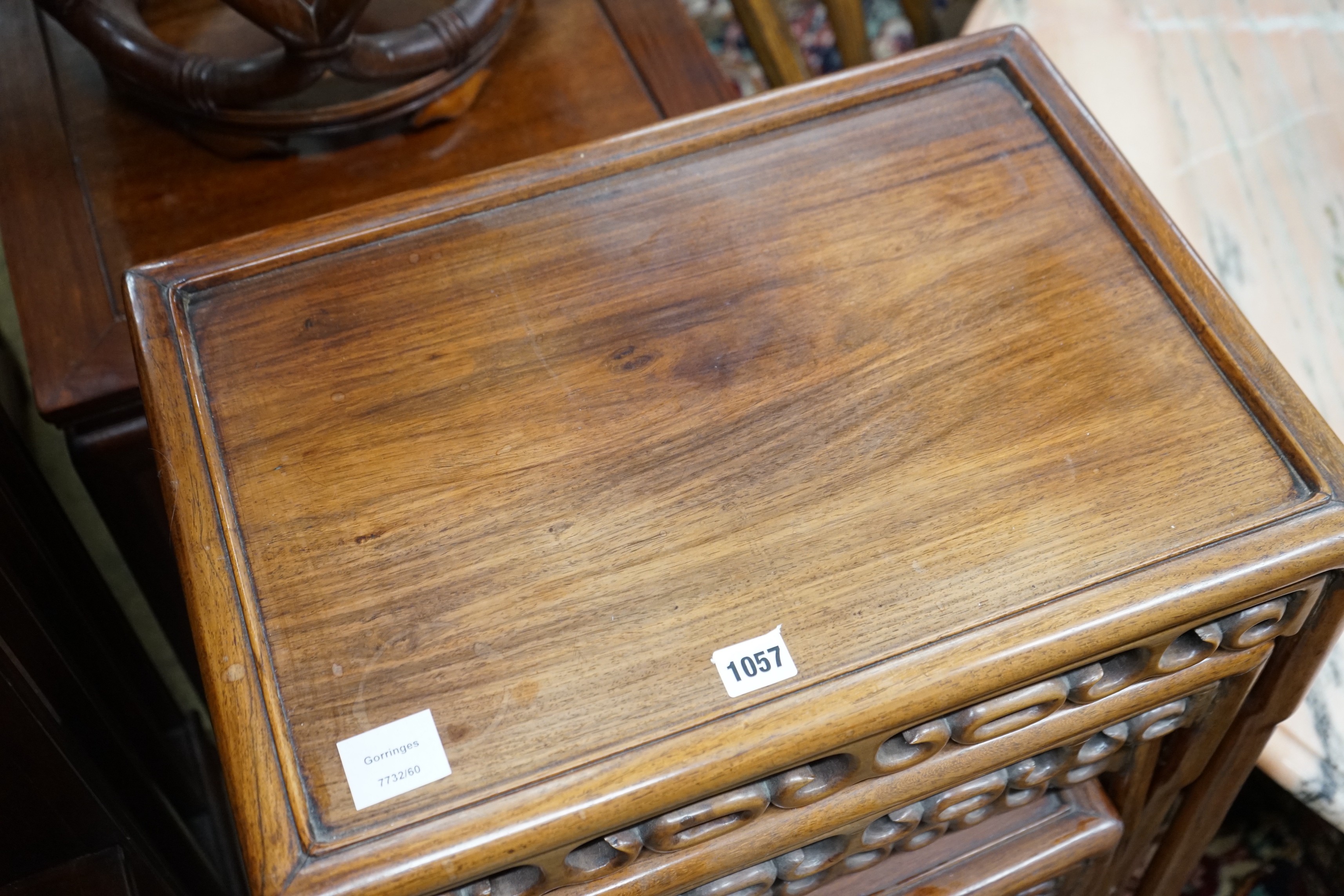 A quartetto of Chinese hongmu rectangular tea tables, width 51cm, depth 36cm, height 74cm